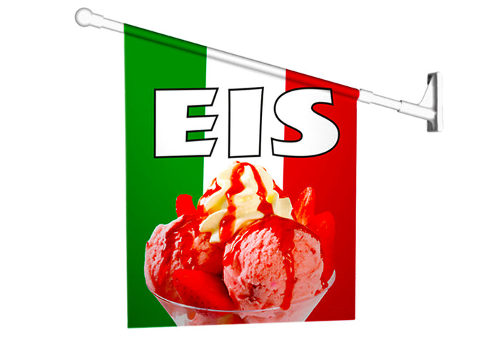 Fahne ITALIENISCHES-EIS mit Sahne inkl. Halterung