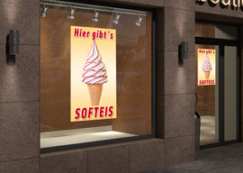 PVC-Banner oder Klebefolie HIER GIBT'S SOFTEIS - 0