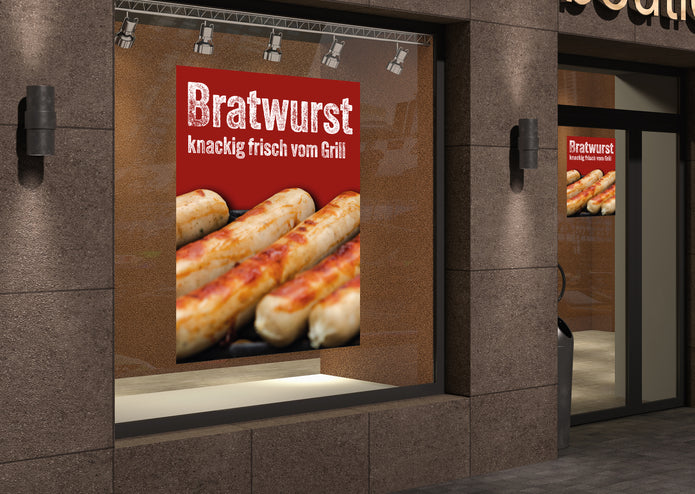 Klebefolie oder Fotokarton BRATWURST knackig frisch vom Grill