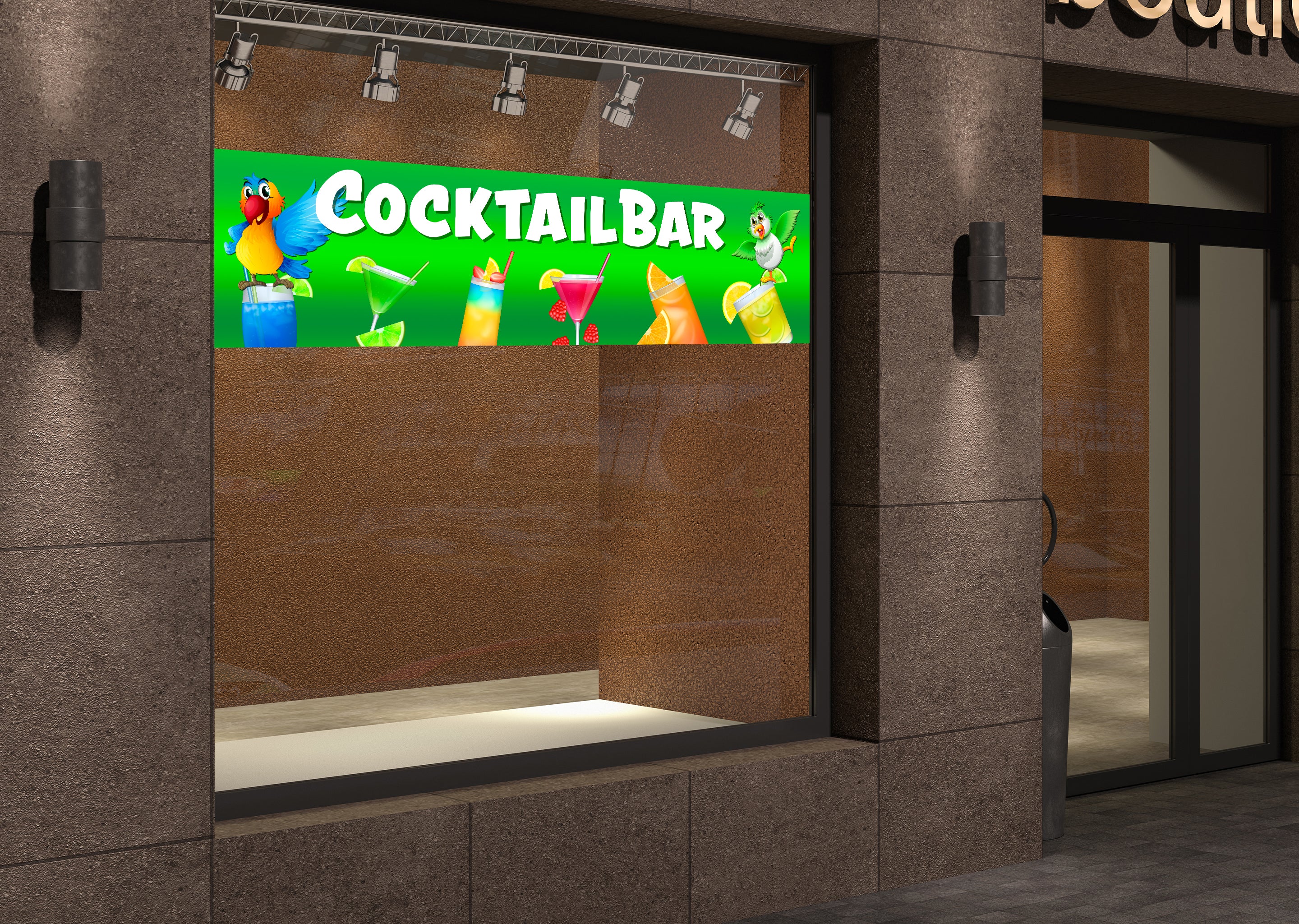 PVC-Banner oder Klebefolie COCKTAILBAR Papageien green Tropical - 0