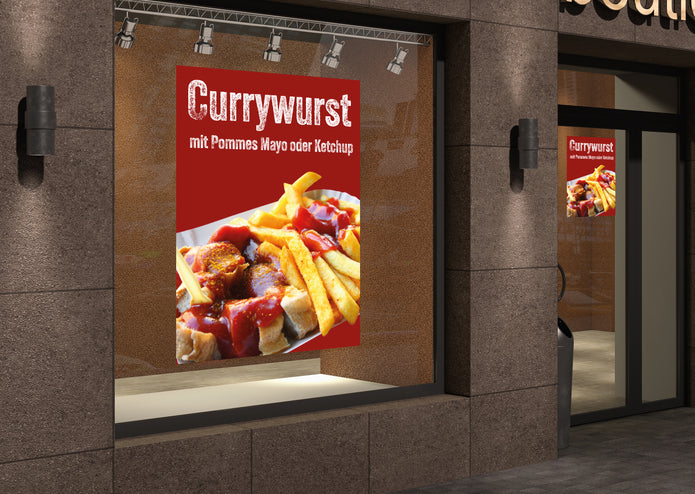 Klebefolie oder Fotokarton CURRYWURST MIT POMMES MAYO ODER KETCHUP