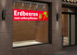 PVC-Banner oder Klebefolie ERDBEEREN ZUM SELBERPFLÜCKEN - 0