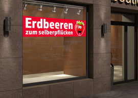PVC-Banner oder Klebefolie ERDBEEREN ZUM SELBERPFLÜCKEN - 0