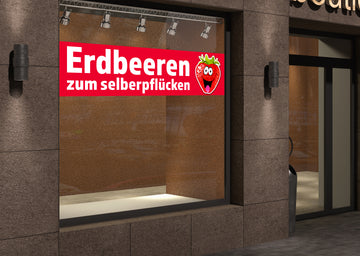 PVC-Banner oder Klebefolie ERDBEEREN ZUM SELBERPFLÜCKEN - 0