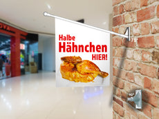 Fahne HALBE HÄHNCHEN HIER inkl. Halterung-2