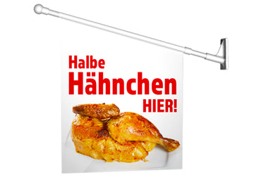 Fahne HALBE HÄHNCHEN HIER inkl. Halterung