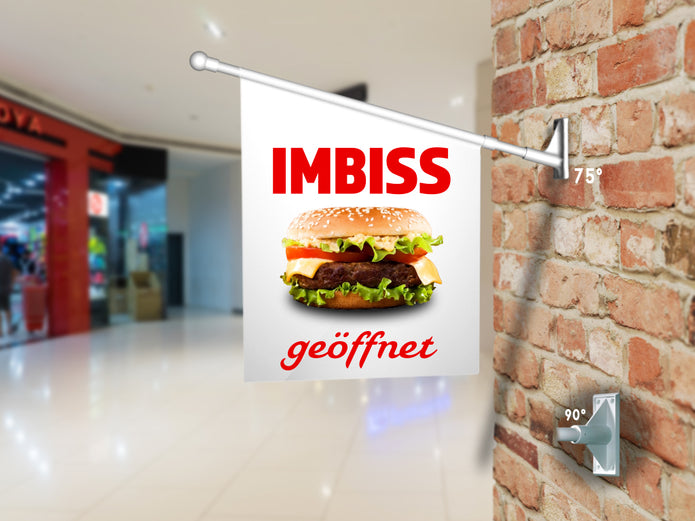Fahne IMBISS GEÖFFNET inkl. Halterung