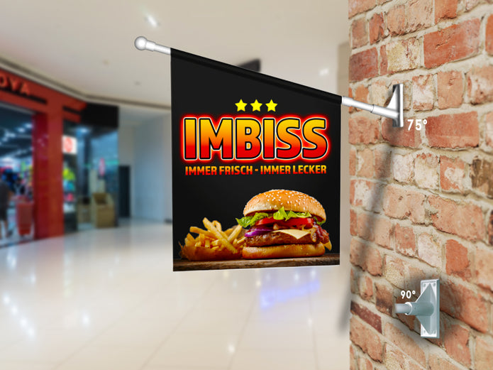 Fahne IMBISS FRISCH & LECKER inkl. Halterung