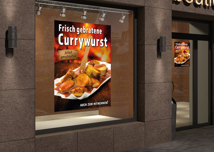 Klebefolie oder Fotokarton FRISCH GEBRATENE CURRYWURST