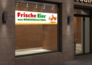 PVC-Banner oder Klebefolie FRISCHE EIER AUS BODENHALTUNG - 0