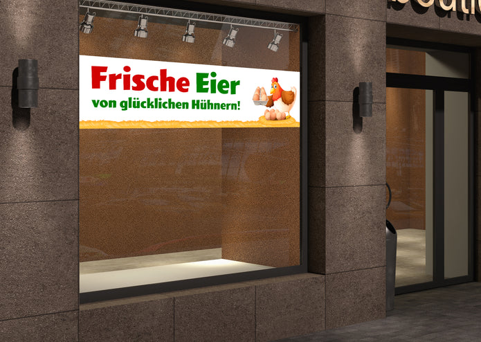 PVC-Banner oder Klebefolie FRISCHE EIER VON GLÜCKLICHEN HÜHNERN