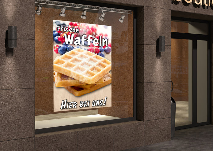 Klebefolie oder Fotokarton FRISCHE WAFFELN - HIER BEI UNS!