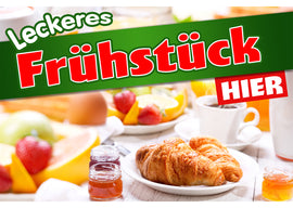 PVC-Banner, Fotokarton oder Klebefolie LECKERES FRÜHSTÜCK - HIER