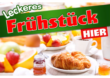 PVC-Banner, Fotokarton oder Klebefolie LECKERES FRÜHSTÜCK - HIER