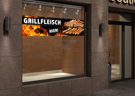 PVC-Banner oder Klebefolie GRILLFLEISCH HIER - 0