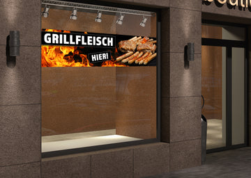 PVC-Banner oder Klebefolie GRILLFLEISCH HIER - 0
