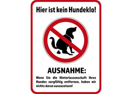 Klebefolie oder PVC-Schild HIER IST KEIN HUNDEKLO...AUSNAHME