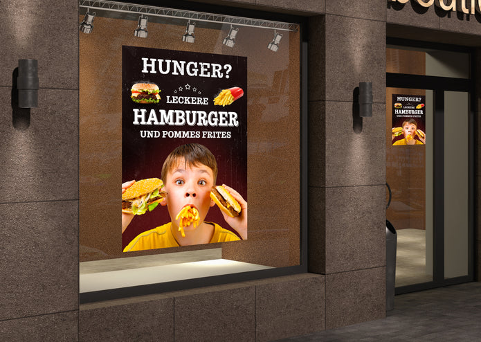 Klebefolie oder Fotokarton HUNGER? LECKERE HAMBURGER
