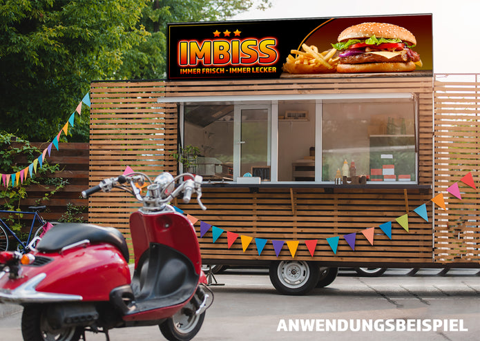PVC-Banner oder Klebefolie IMBISS IMMER FRISCH - IMMER LECKER