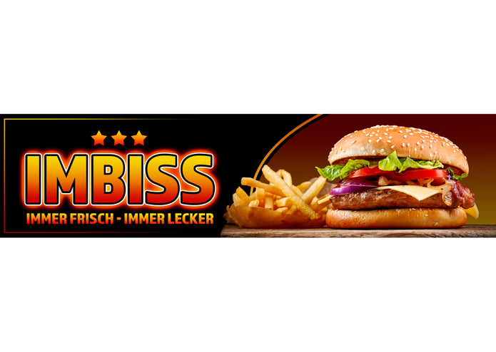 PVC-Banner oder Klebefolie IMBISS IMMER FRISCH - IMMER LECKER