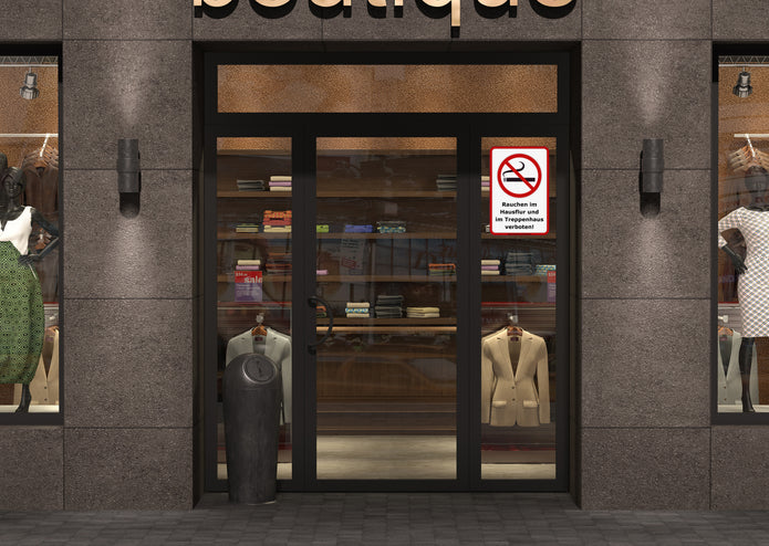 Klebefolie RAUCHEN VERBOTEN im Hausflur und Treppenhaus - Konturschnitt