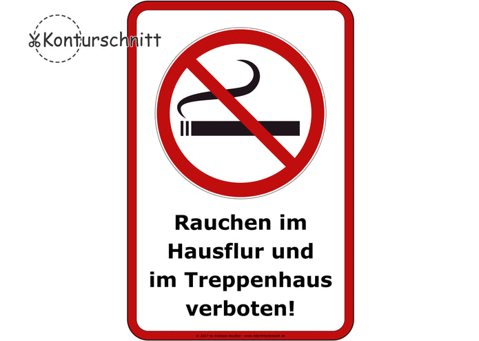 Klebefolie RAUCHEN VERBOTEN im Hausflur und Treppenhaus - Konturschnitt