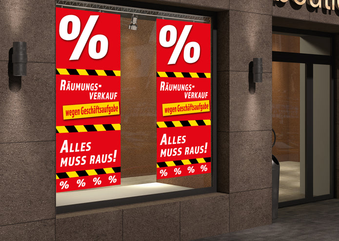 PVC-Banner oder Klebefolie RÄUMUNGSVERKAUF GESCHÄFTSAUFGABE