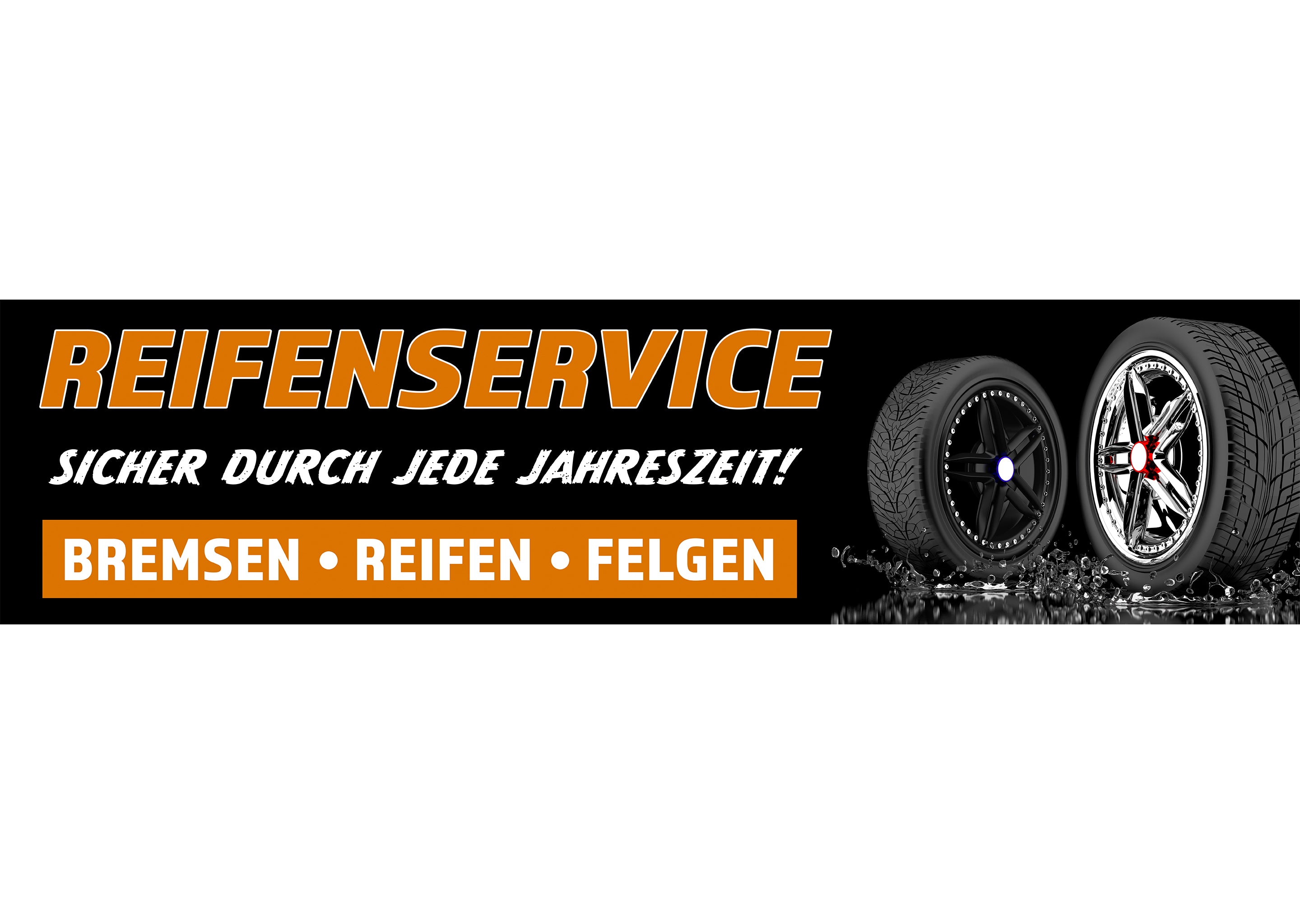 PVC-Banner oder Klebefolie REIFENSERVICE - BREMSEN, REIFEN, FELGEN