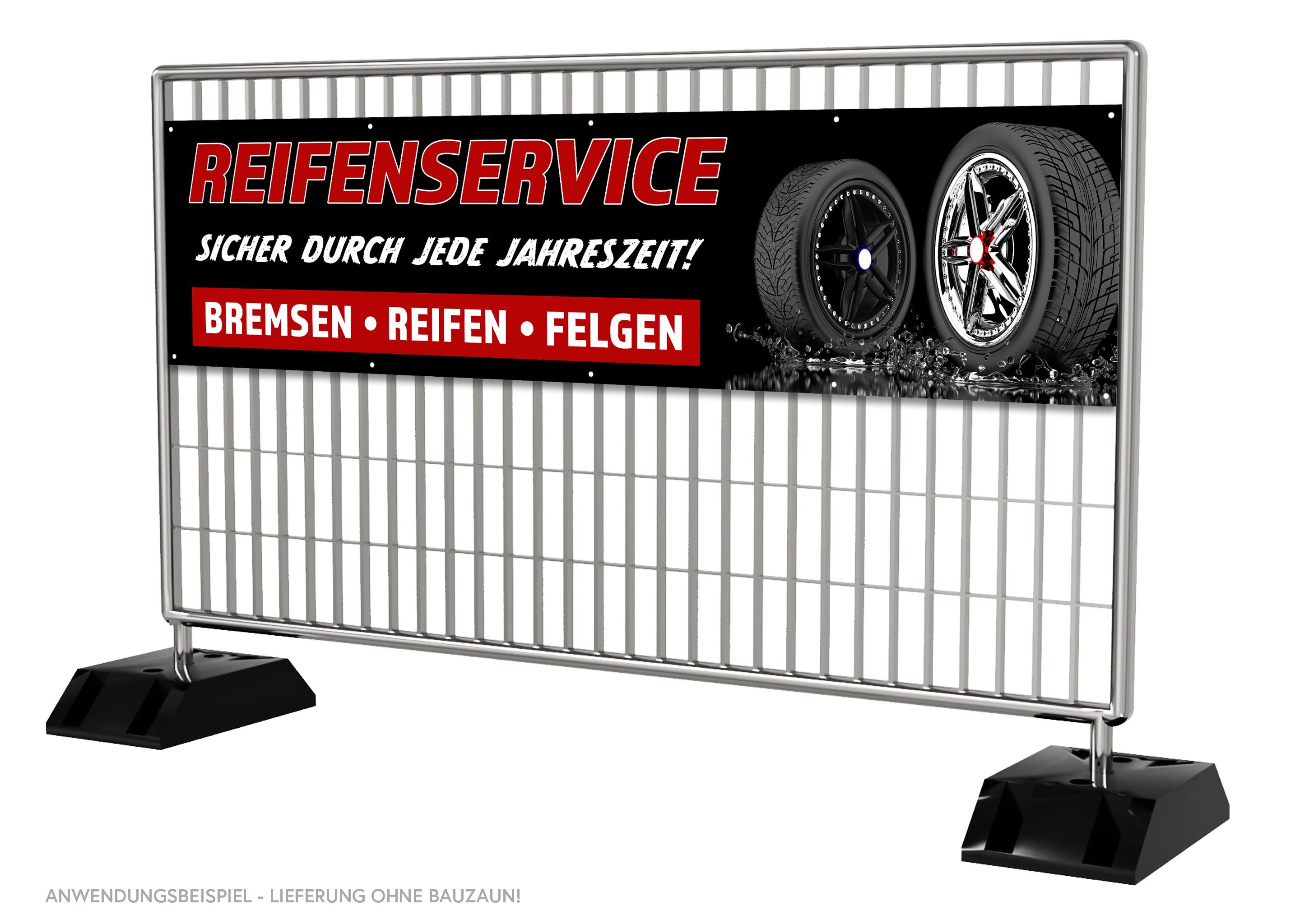 PVC-Banner oder Klebefolie REIFENSERVICE - BREMSEN, REIFEN, FELGEN