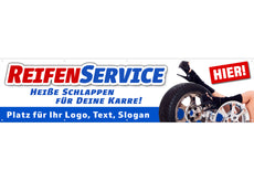 PVC-Banner oder Klebefolie REIFENSERVICE HEIßE SCHLAPPEN personalisierbar-1