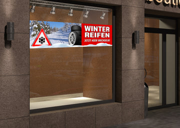 PVC-Banner oder Klebefolie REIFENSERVICE WINTERREIFEN Schneelandschaft - 0