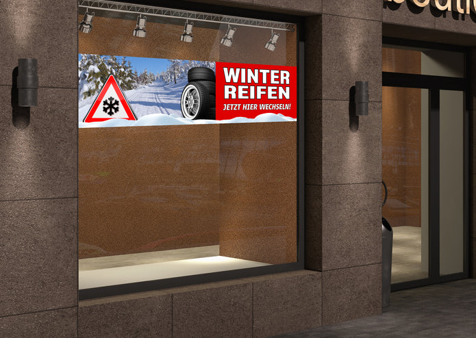 PVC-Banner oder Klebefolie REIFENSERVICE WINTERREIFEN Schneelandschaft