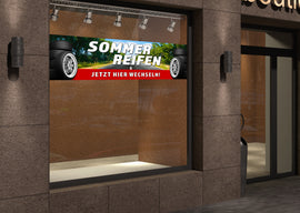 PVC-Banner oder Klebefolie SOMMERREIFEN JETZT HIER WECHSELN - 0