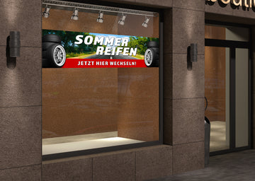 PVC-Banner oder Klebefolie SOMMERREIFEN JETZT HIER WECHSELN - 0