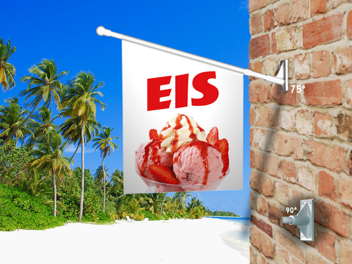 Fahne ERDBEEREIS MIT SAHNE inkl. Halterung