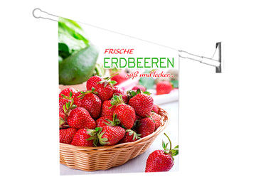 Fahne FRISCHE ERDBEEREN inkl. Halterung