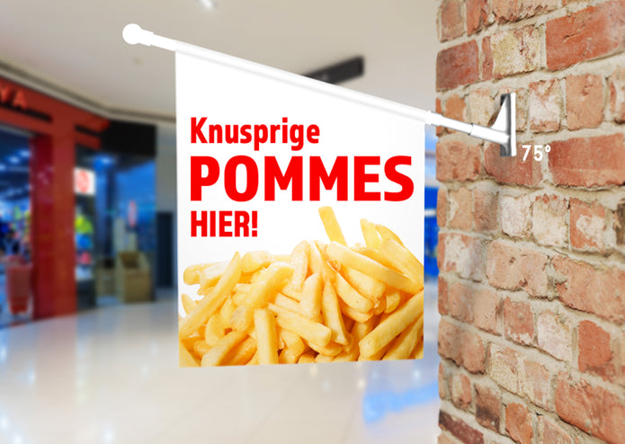 Fahne KNUSPRIGE POMMES inkl. Halterung