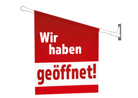 Fahne WIR HABEN GEÖFFNET inkl. Halterung
