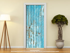 Türtapete HOLZTÜR ALT RUSTIKAL BLAU selbstklebend