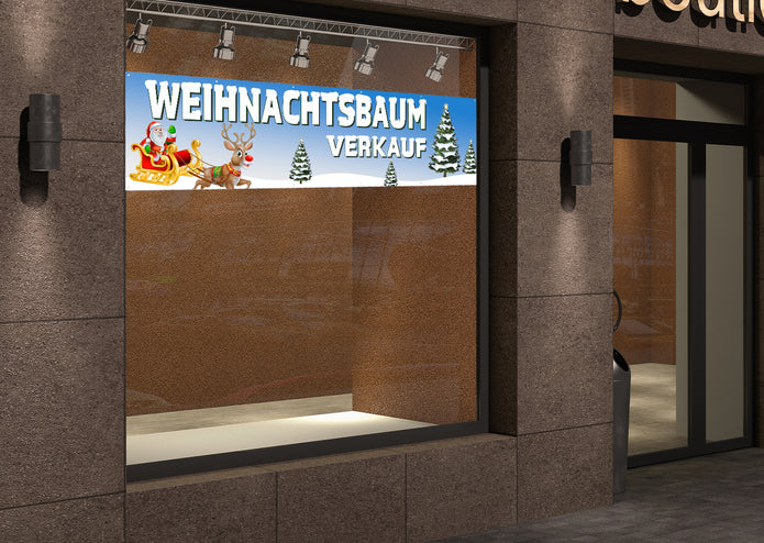 PVC-Banner oder Klebefolie WEIHNACHTSBAUM VERKAUF Schneelandschaft