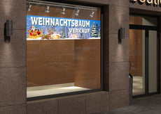 PVC-Banner oder Klebefolie WEIHNACHTSBAUM VERKAUF Schneelandschaft mit Hütte-2