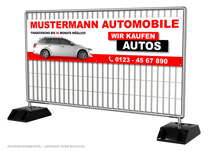PVC-Banner oder Klebefolie WIR KAUFEN AUTOS personalisierbar